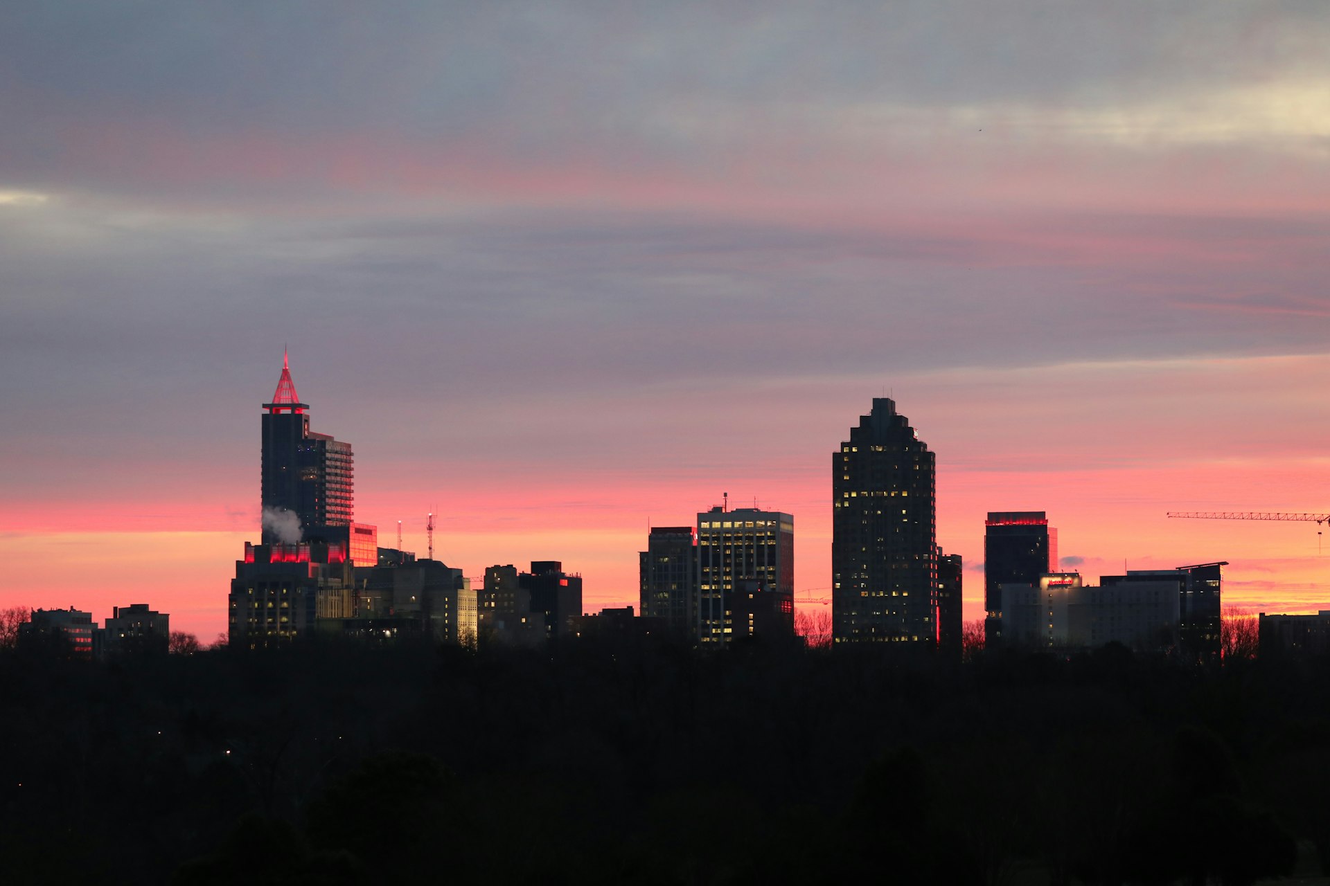 Raleigh North Carolina skyline at golden hour